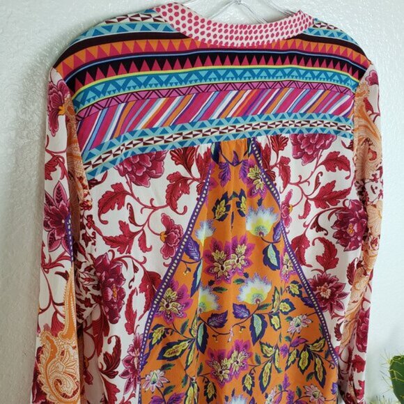 Hale Bob 100% Silk Bohemian Paisley Floral Print Blouse Top size XS Oversized - Picture 6 of 10